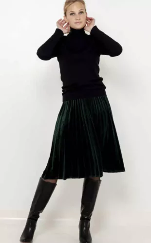Midi hosszú rakott szoknya sötétzöld színben